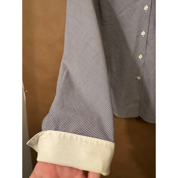 Faconnable Womens Navy White Gingham Check 100% Cotton Button Down Shirt Size M - Picture 6 of 6